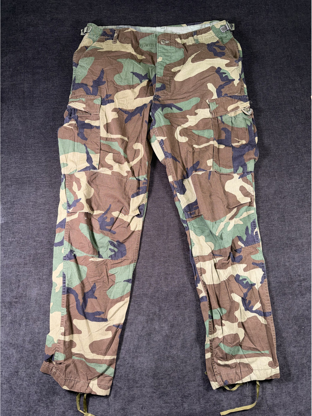 Vintage Woodland Camouflage Combat Trousers Military Style